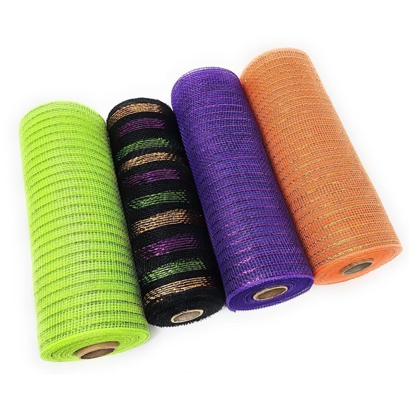 Halloween 10" x 30 Feet Deco Mesh Ribbon (Lime, Stripes, Purple, Orange) - Picture 3 of 4